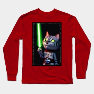 Fun Cat Print ~ AI Art ~ Fantasy Cat ~ Sci-fi Cat ~ Cats with Lightsabers Long Sleeve T-Shirt